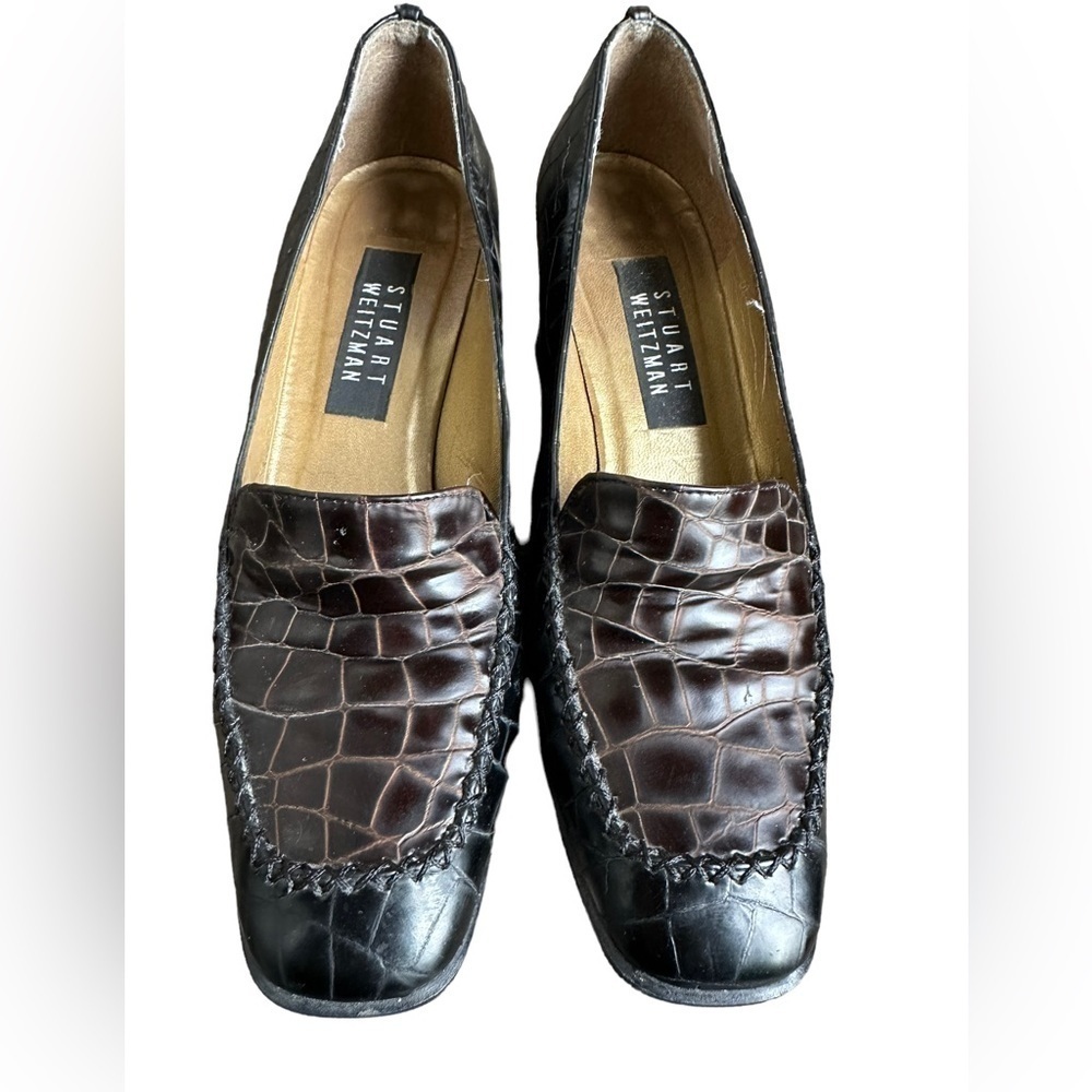 Stuart Weitzman Reptile Embossed Patent Leather Block Heel Loafers size 7.5 - Picture 3 of 9